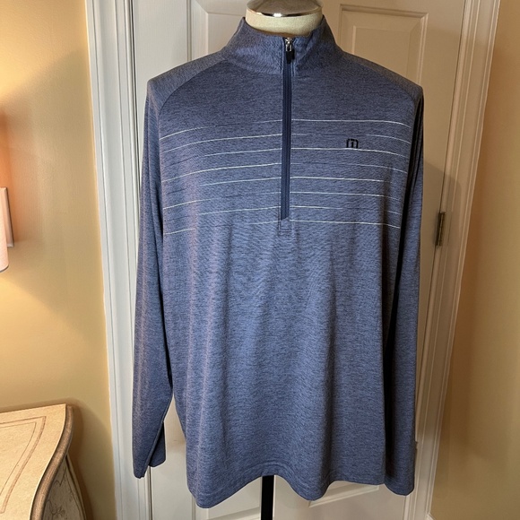 EUC Men's Travis Mathew Half Zip Navy Stripe Performance Pullover Shirt Size XL - Picture 1 of 3